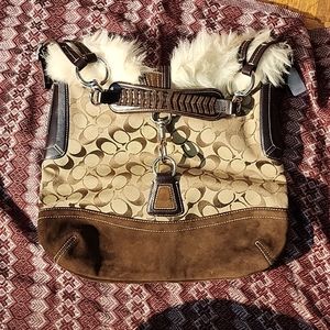 Coach signature shearling shoulder tote